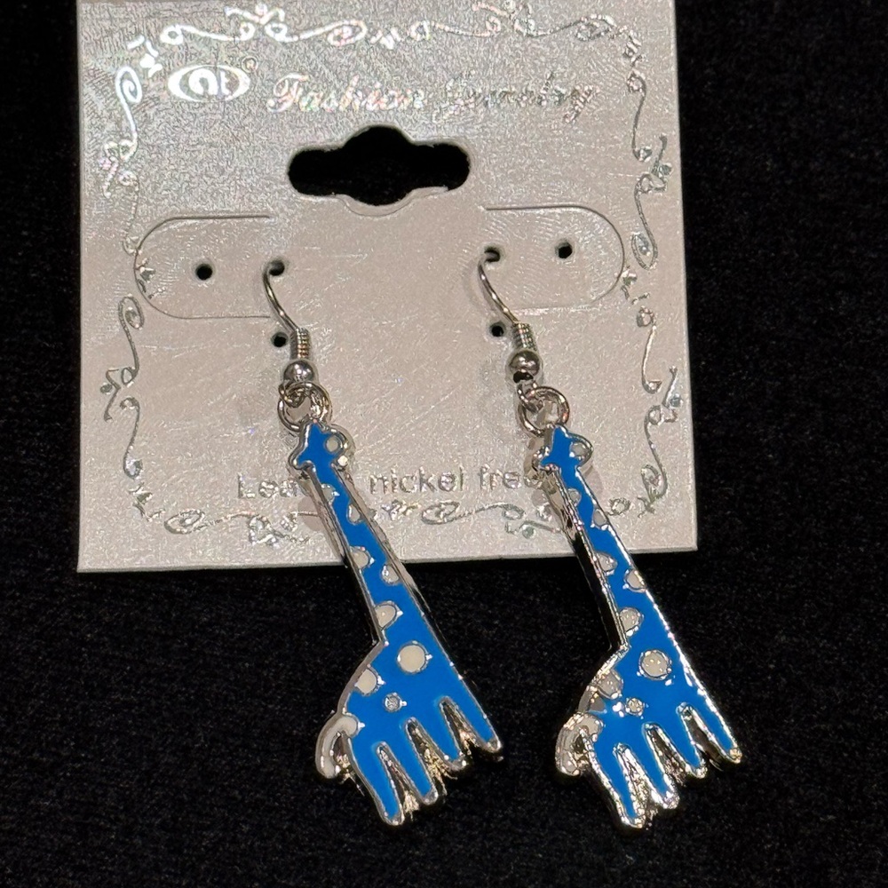 NT Fashion Jewelry Blue Giraffe Earrings 2 inch